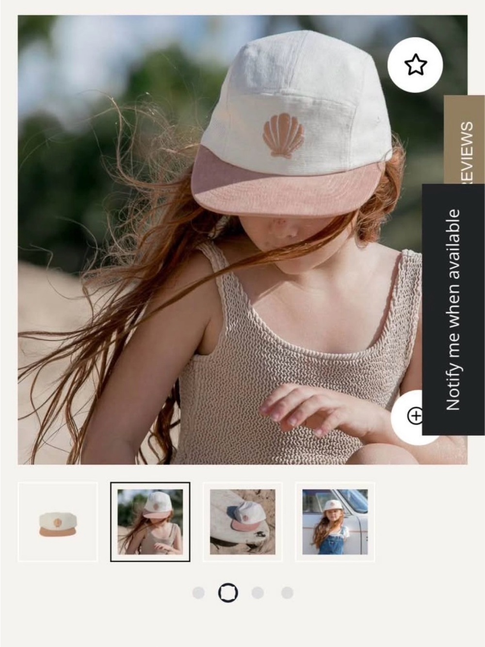 Shell-Embroidered Kids Cap in Blush & Cream